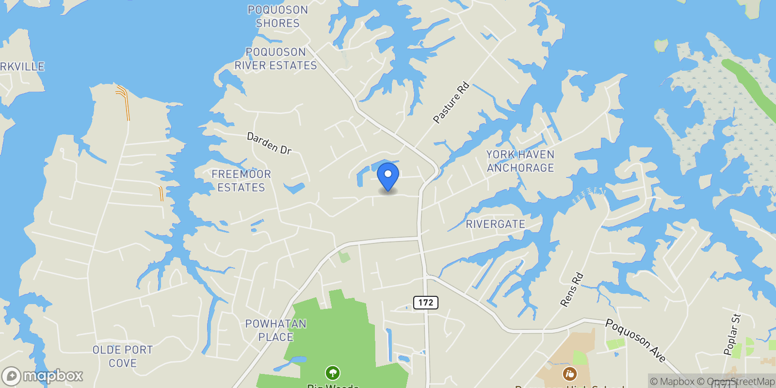 Map showing 11 Valmoore Drive, Poquoson, Virginia, United States.