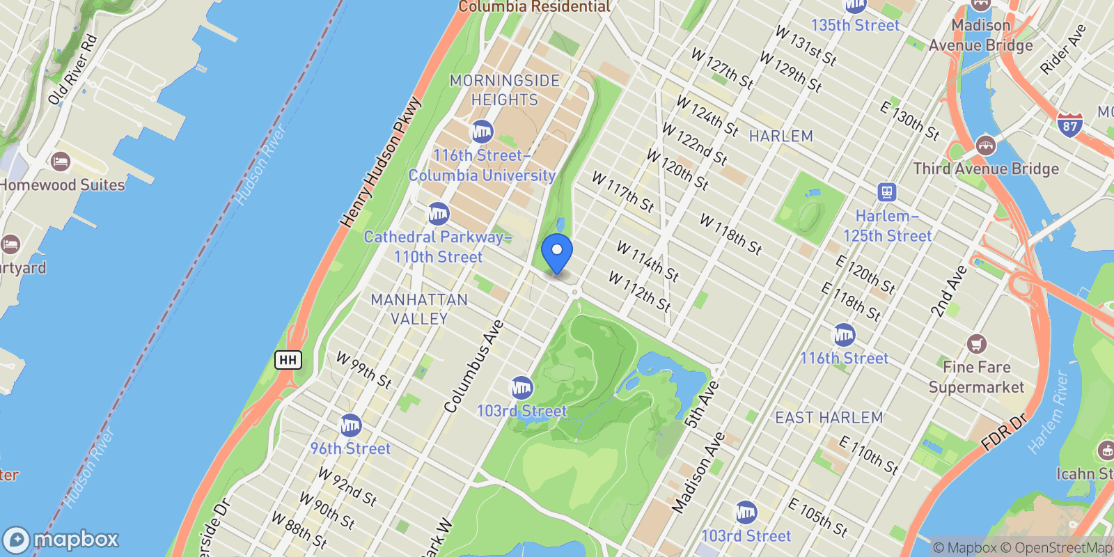Map showing 321 W 110TH ST, New York, New York, United States.