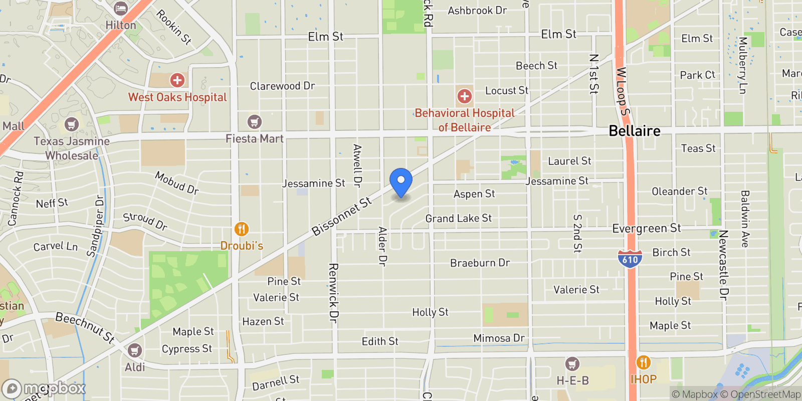Map showing 5529 Jessamine Street, Houston, Texas, United States.