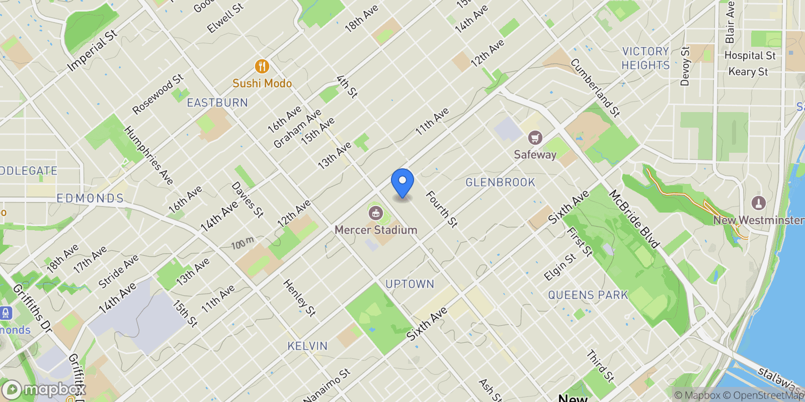 Map showing 912 Fifth Street, New Westminster, BC V3L 2Y4, New Westminster, British Columbia, Canada.