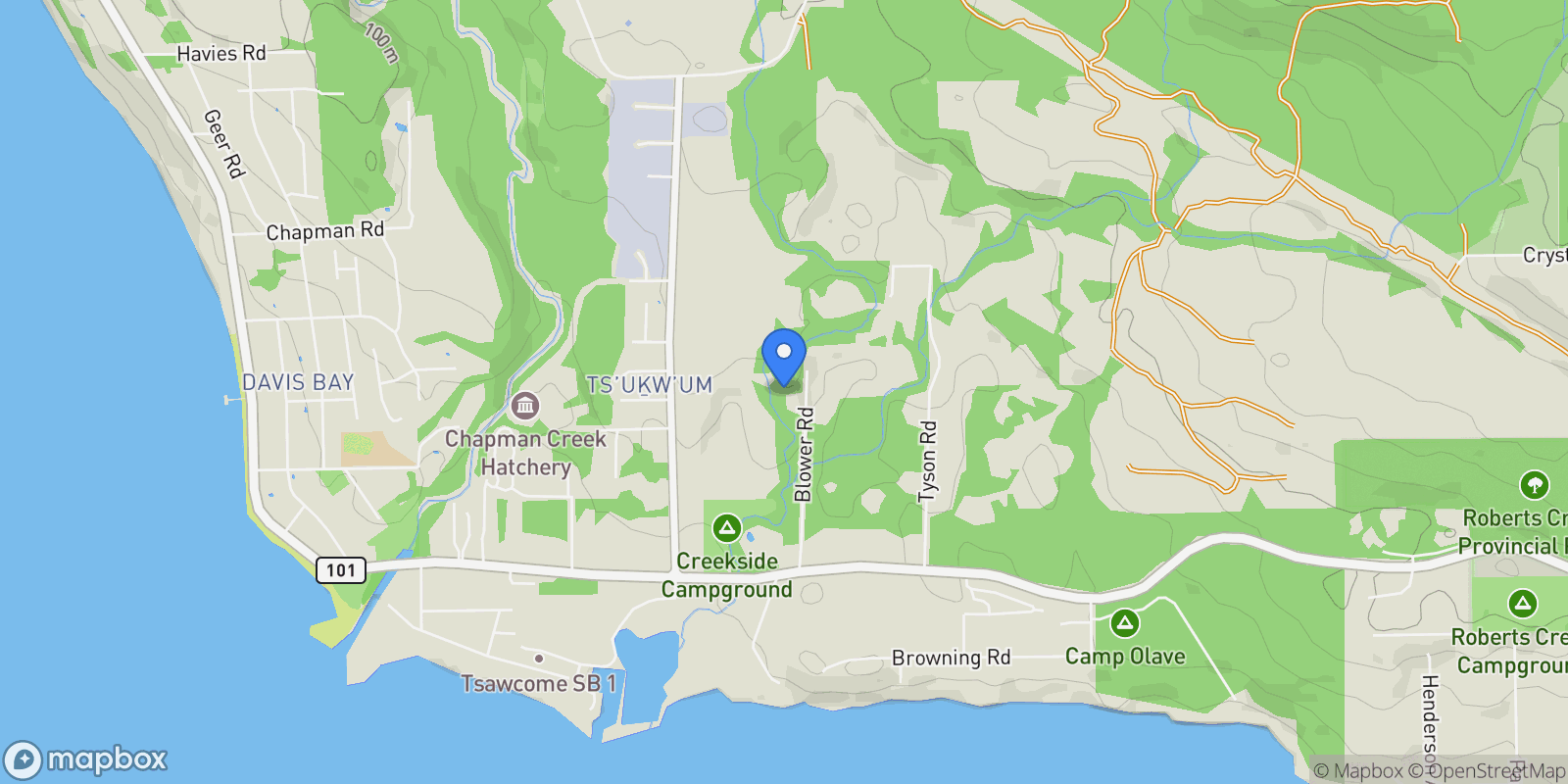 Map showing 1751 Blower Rd, Sechelt, BC V7Z 0A6, Sechelt, British Columbia, Canada.