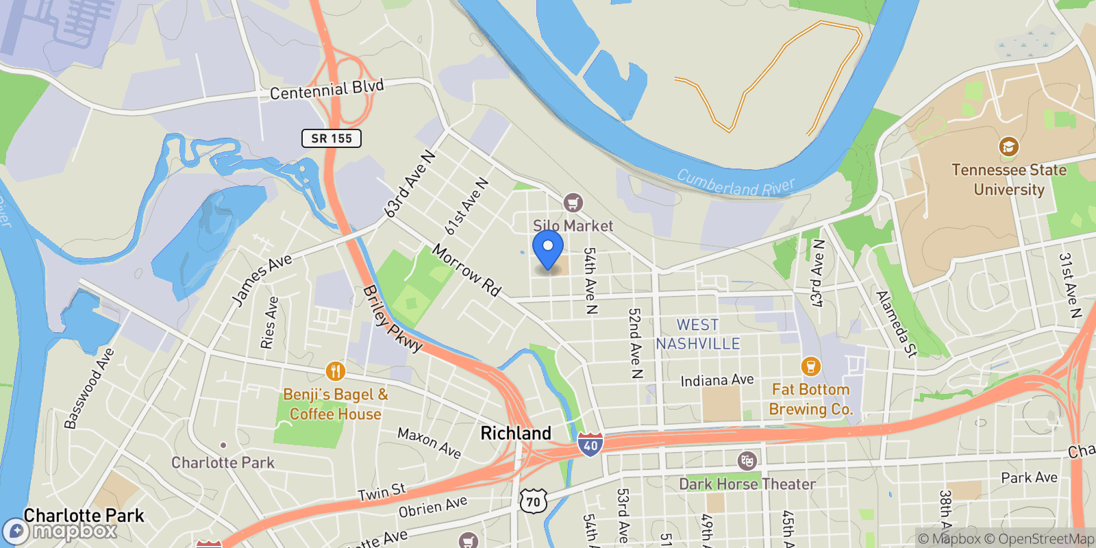 Map showing 1303 56th Ave N A, Nashville, Tennessee, United States.