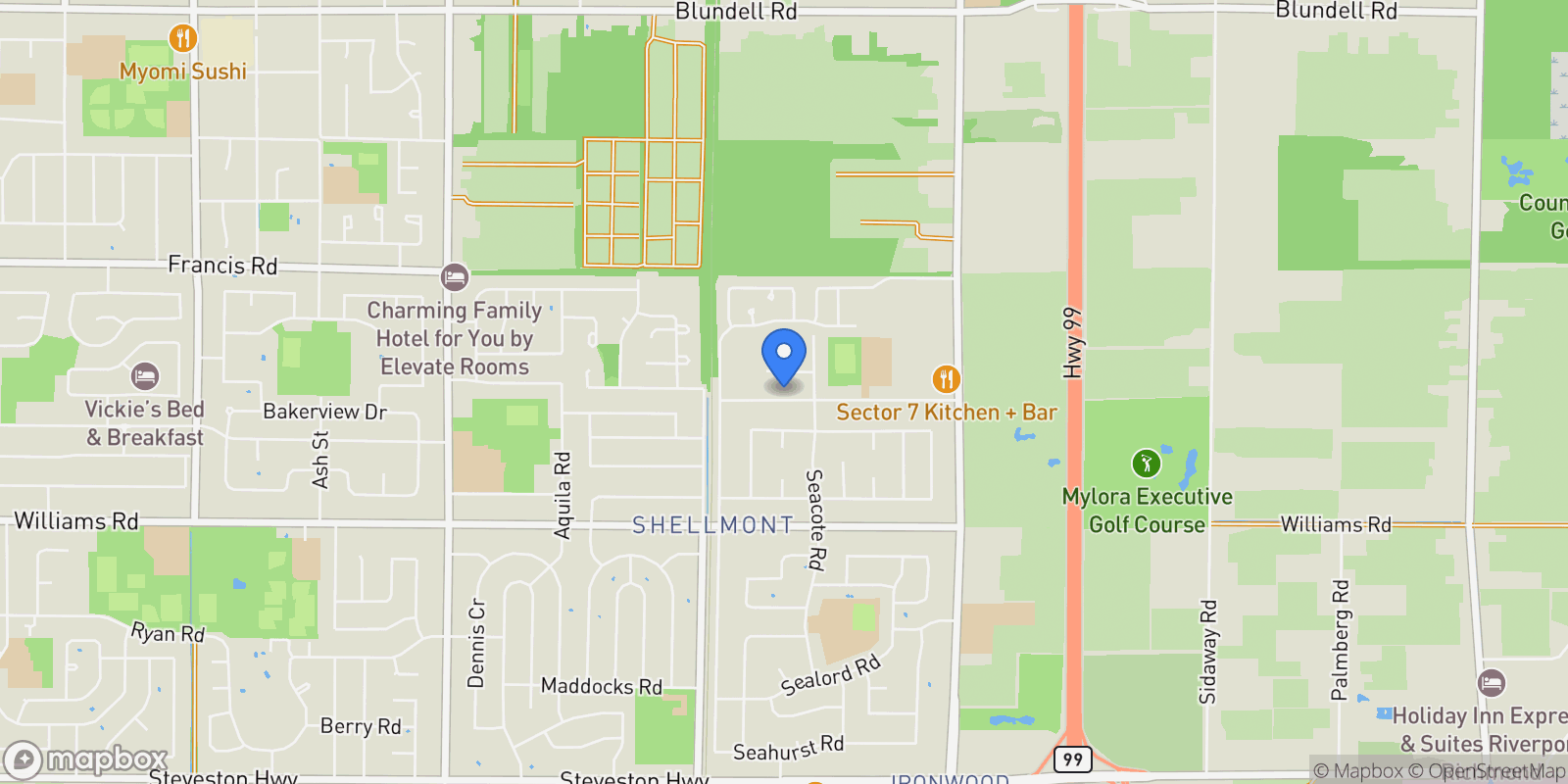 Map showing 11231 King Road, Richmond, BC V7A 3B3, Richmond, British Columbia, Canada.