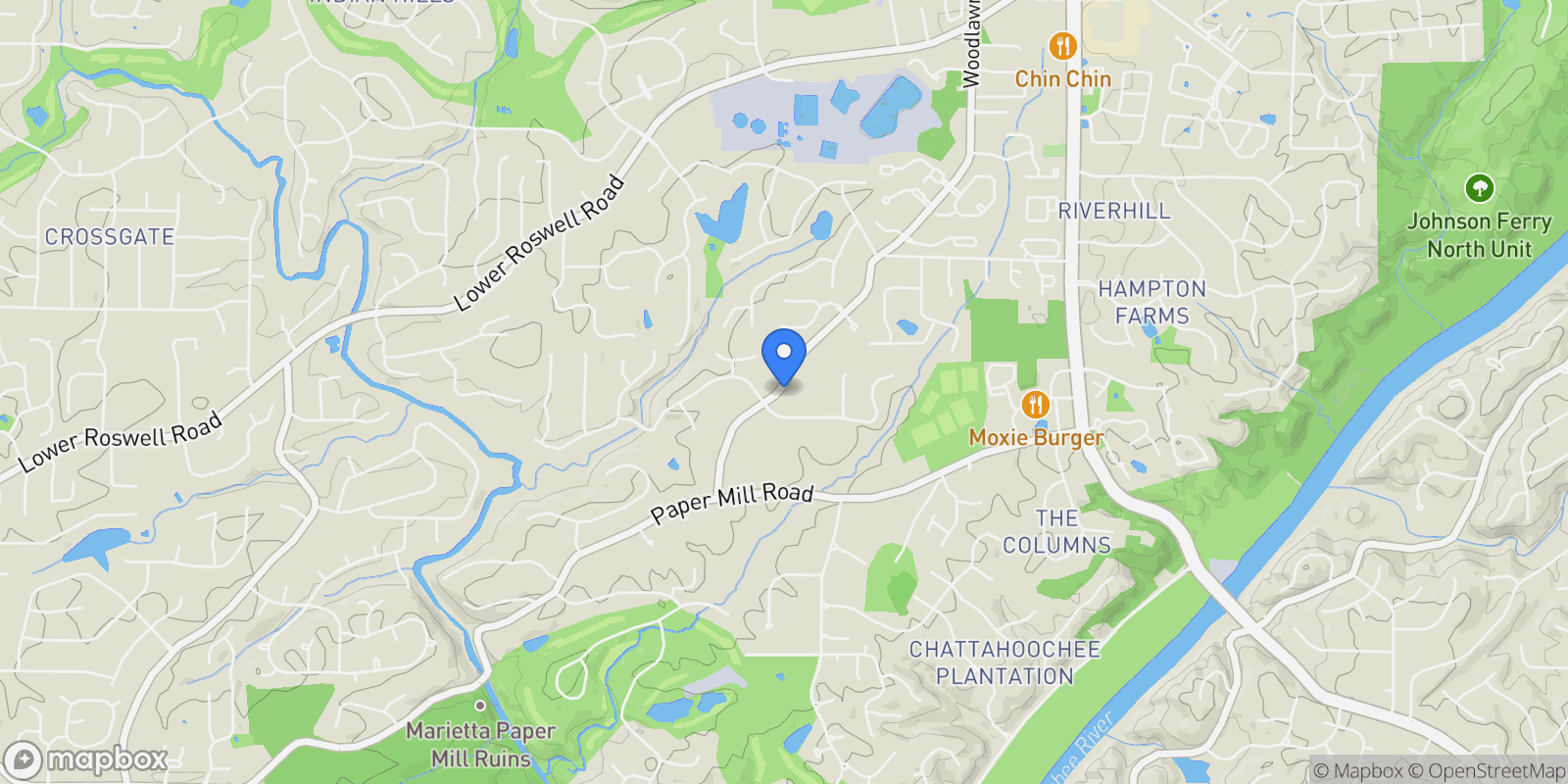 Map showing 120 Woodlawn Drive, Marietta, Georgia, United States.