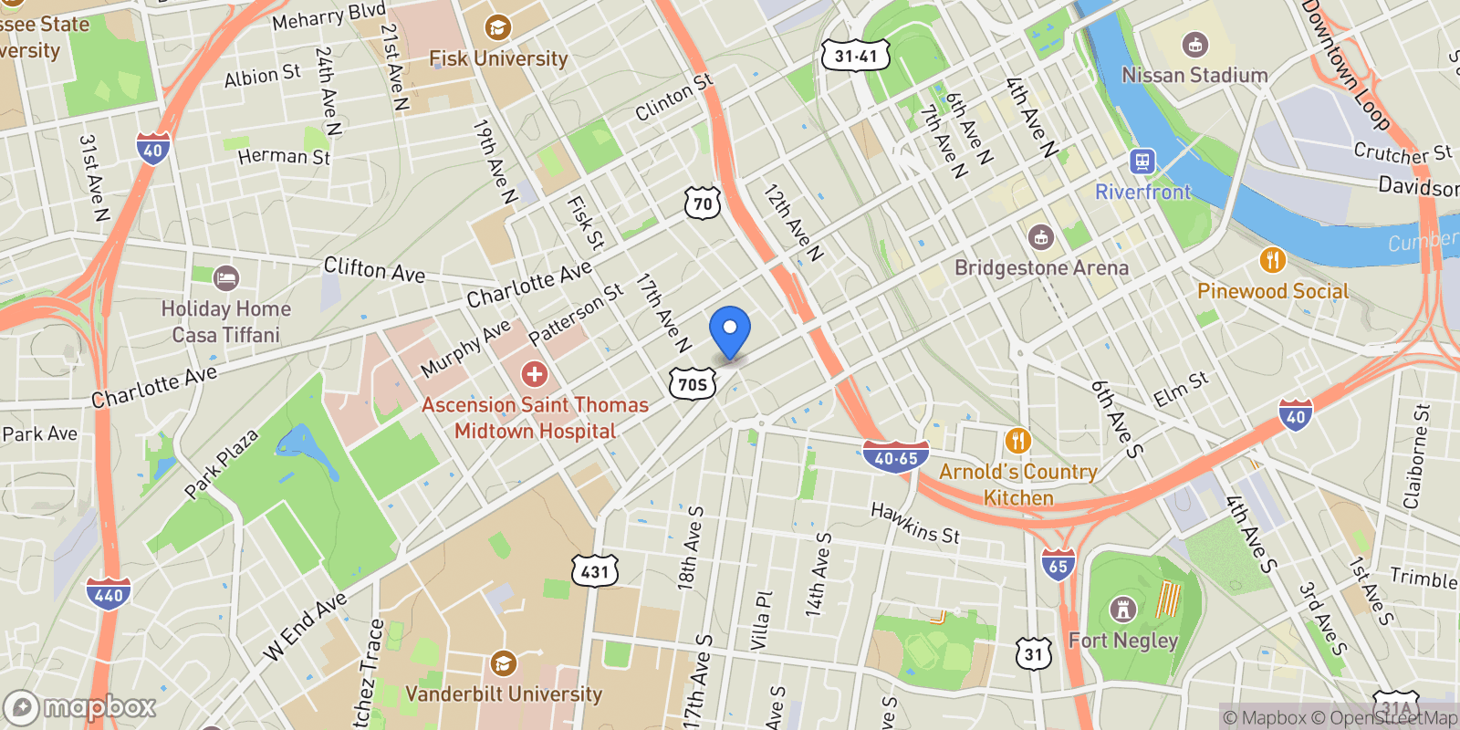 Map showing 1616 West End Ave 1611, Nashville, Tennessee, United States.