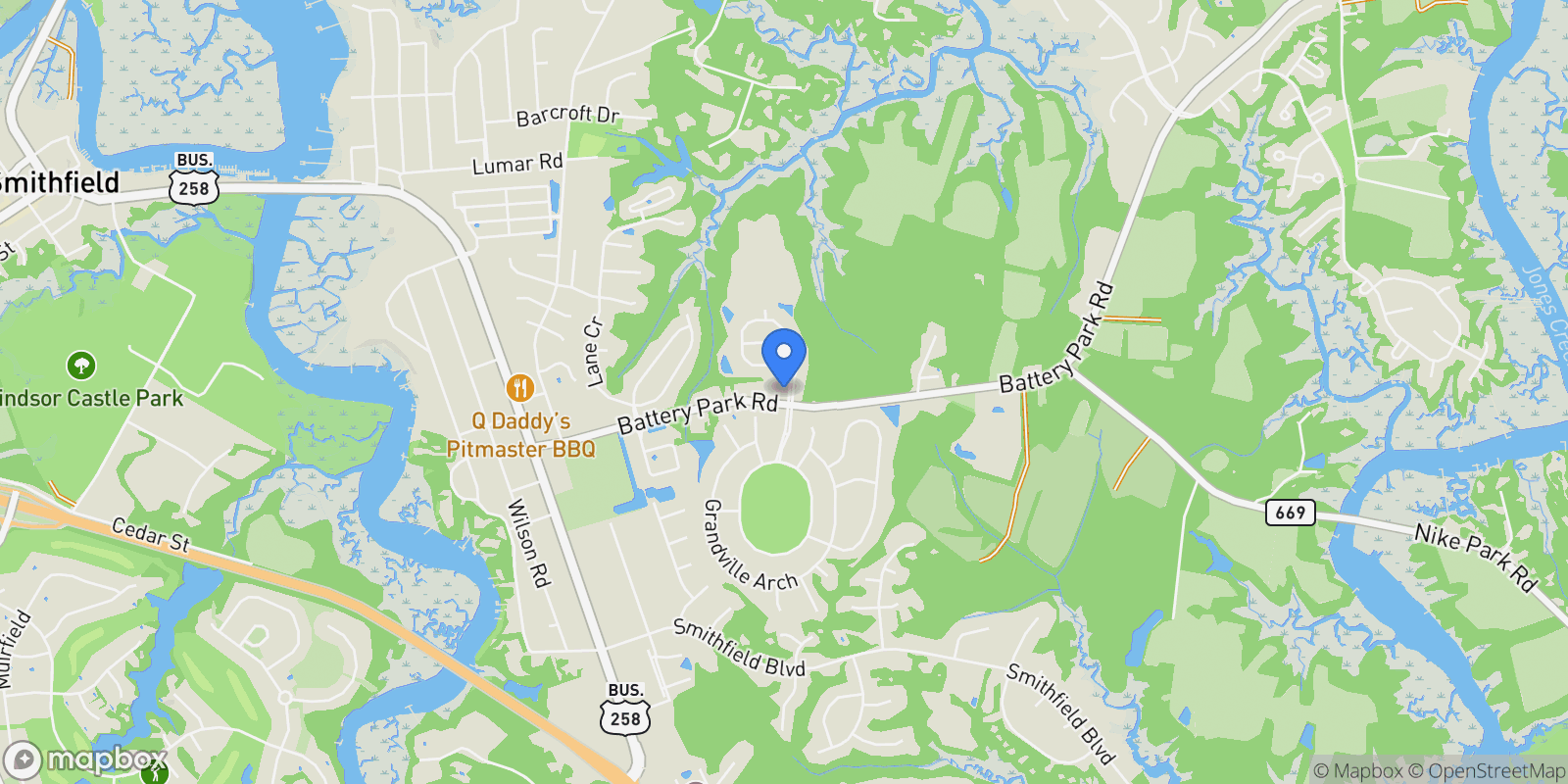 Map showing 2114 Wentworth Crossing, Smithfield, Virginia, United States.
