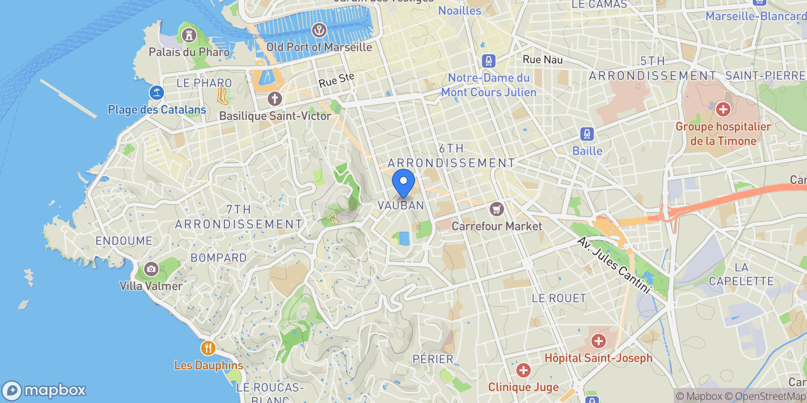 Map showing Marseille, Provence-Alpes-Côte d'Azur, France.