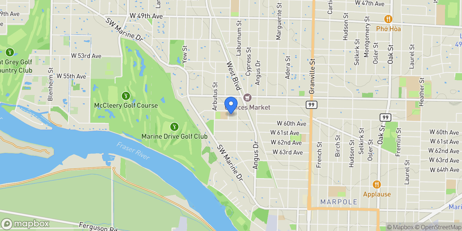 Map showing 7458 Maple Street, Vancouver, BC V6P 5P7, Vancouver, British Columbia, Canada.