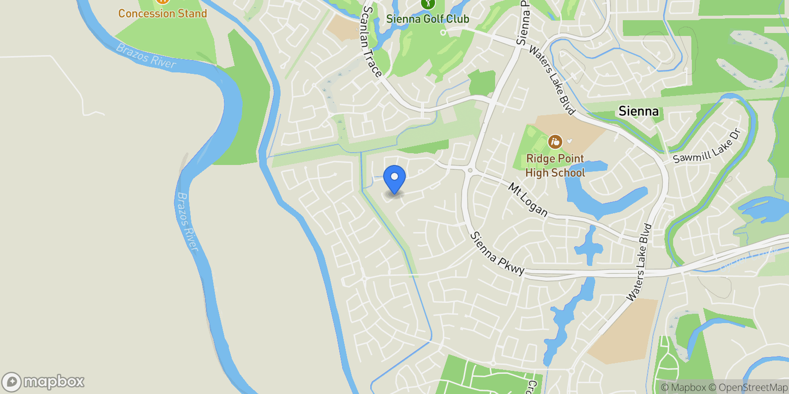 Map showing 9202 Fox Bend Lane, Missouri City, Texas, United States.