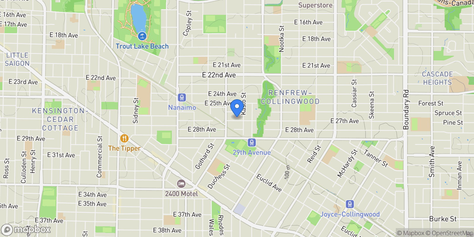 Map showing 2765 E 27th Avenue, Vancouver, BC V5R 1N4, Vancouver, British Columbia, Canada.