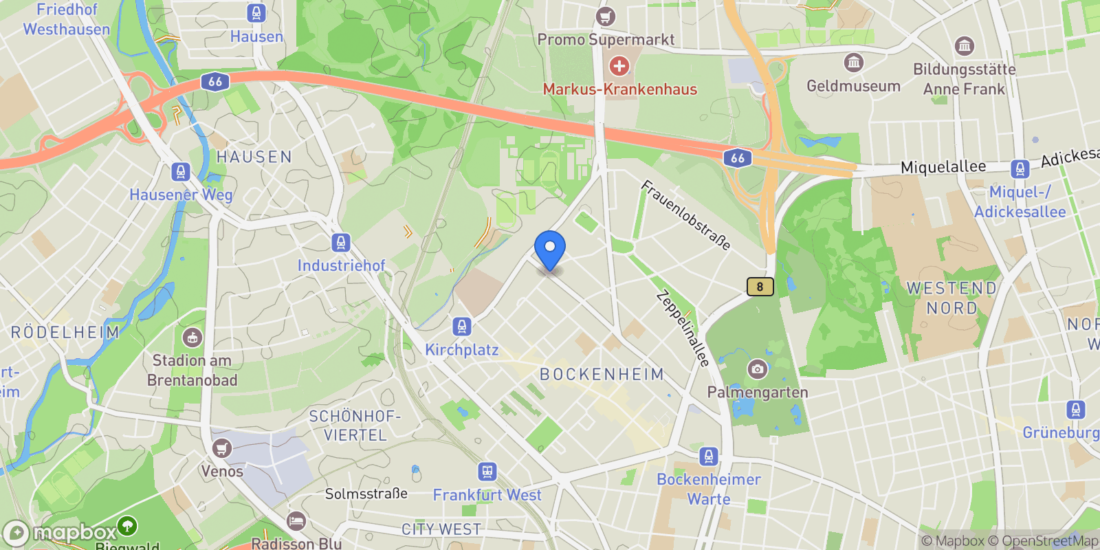 Map showing Frankfurt am Main, Hessen, Germany.