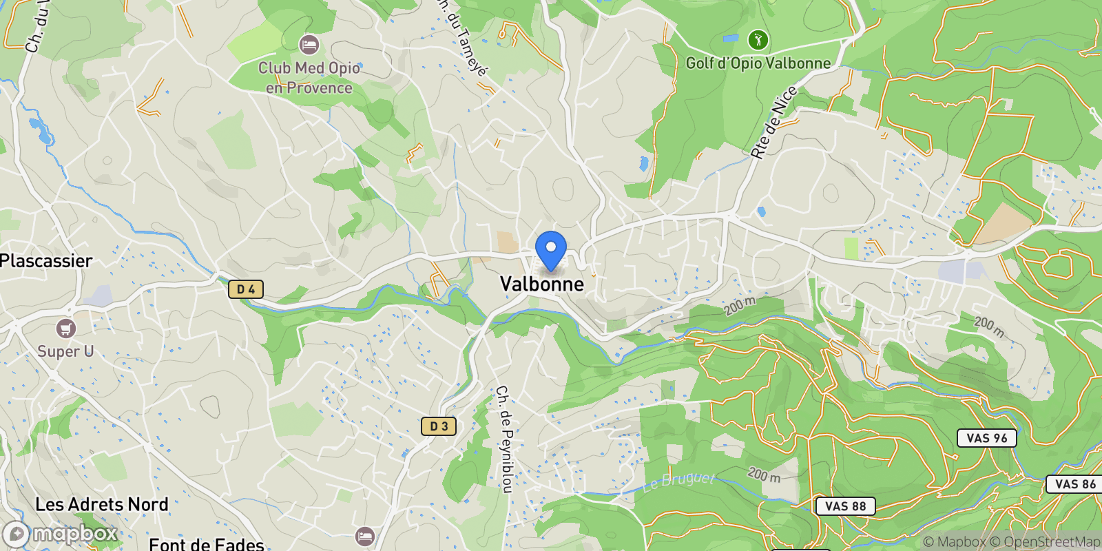 Map showing Valbonne, Provence-Alpes-Côte d'Azur, France.