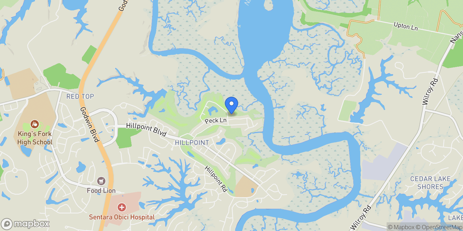 Map showing 102 Getty Road, Suffolk, Virginia, United States.