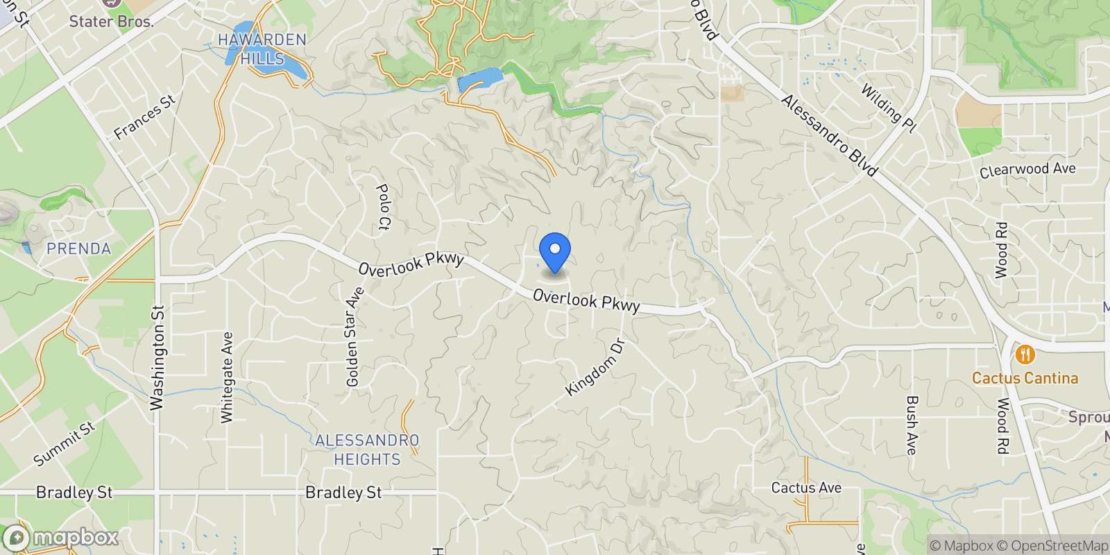 Map showing 670 Pinnacle Ridge Road, Riverside, California, United States.