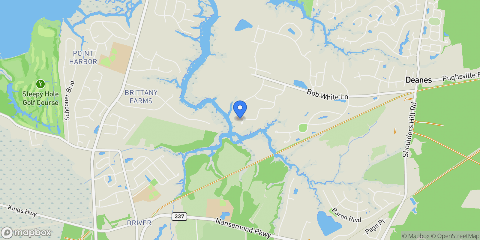 Map showing MM Ashbee, Suffolk, Virginia, United States.
