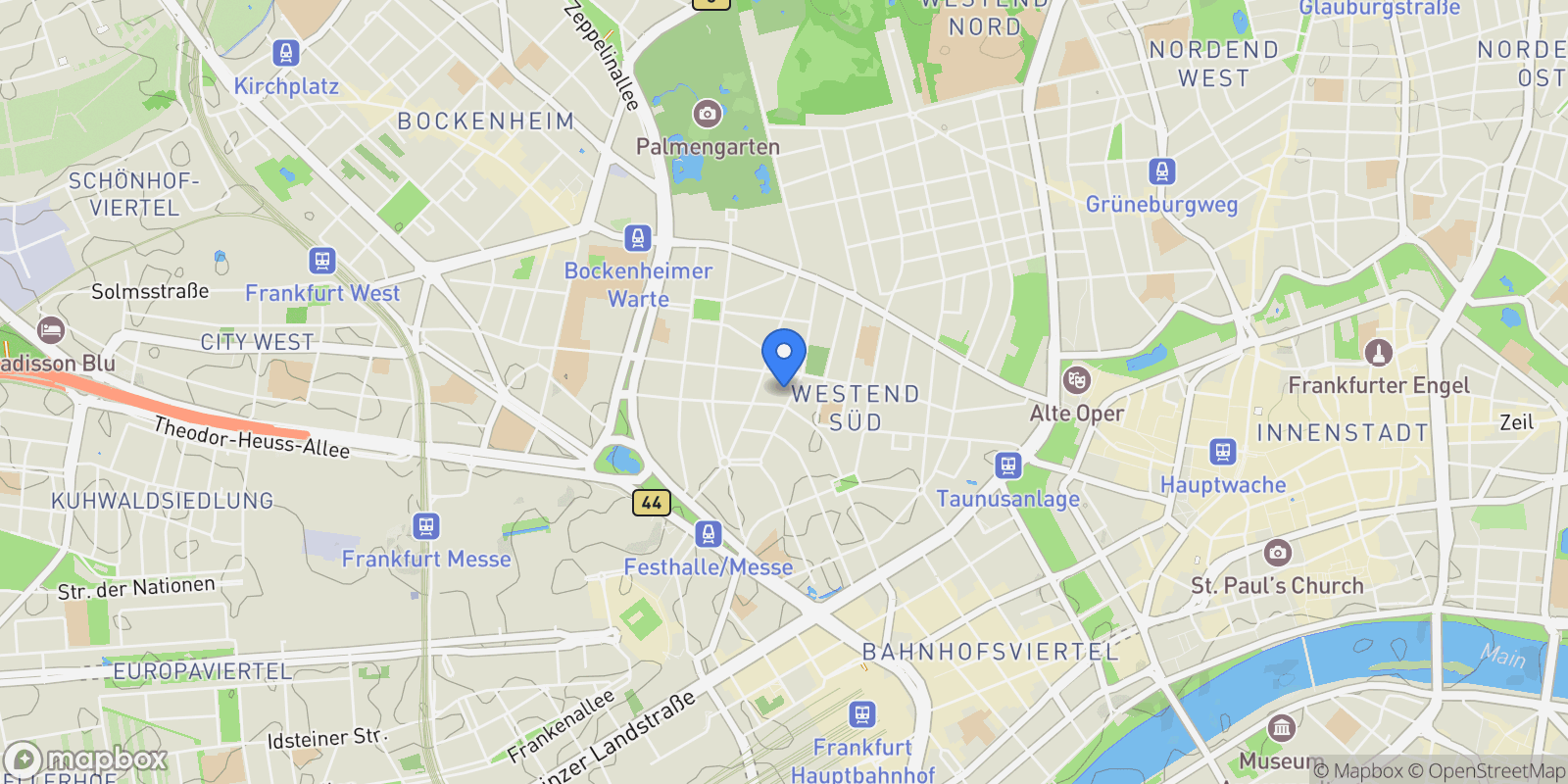 Map showing Frankfurt am Main, Hessen, Germany.