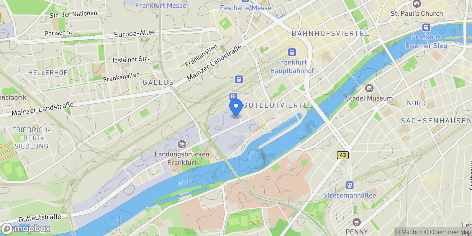 Map showing Frankfurt am Main, Hessen, Germany.