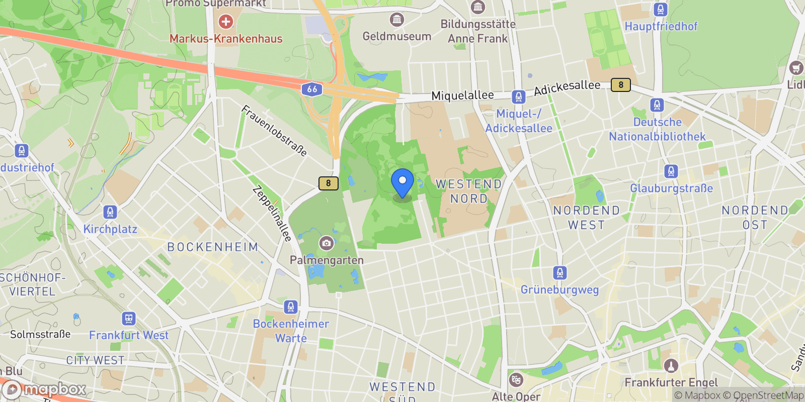 Map showing Frankfurt am Main, Hessen, Germany.