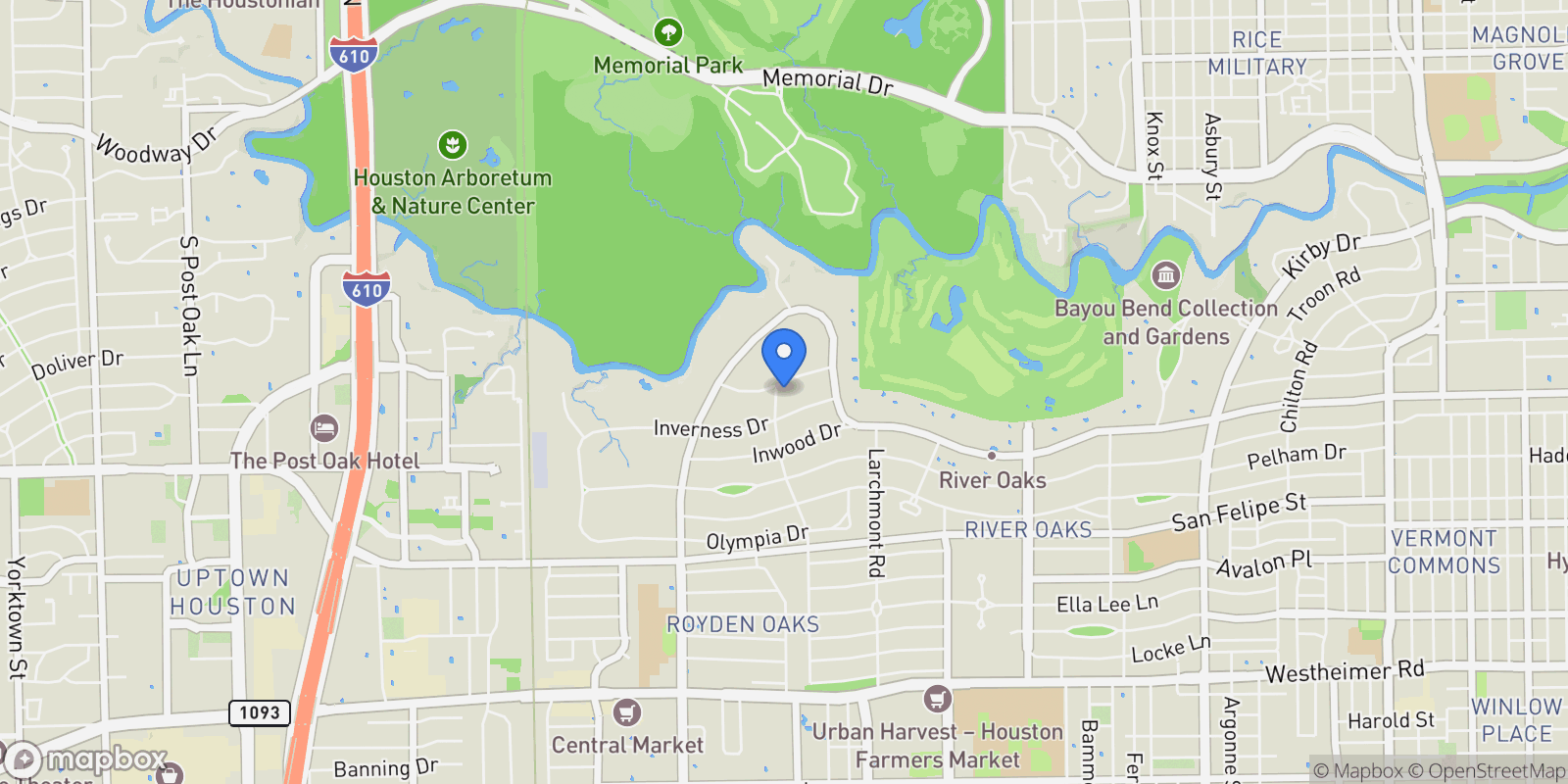 Map showing 3665 Knollwood Street, Houston, Texas, United States.