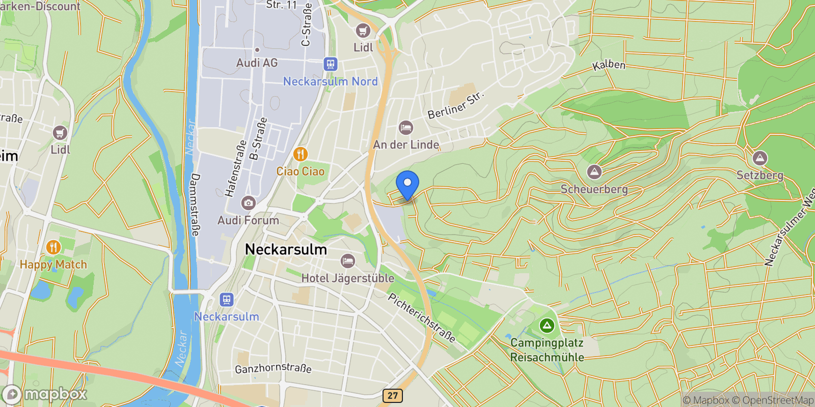 Map showing Neckarsulm, Baden-Württemberg, Germany.