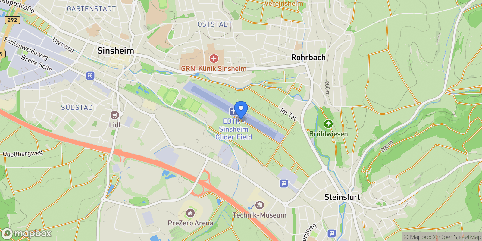 Map showing Sinsheim, Baden-Württemberg, Germany.