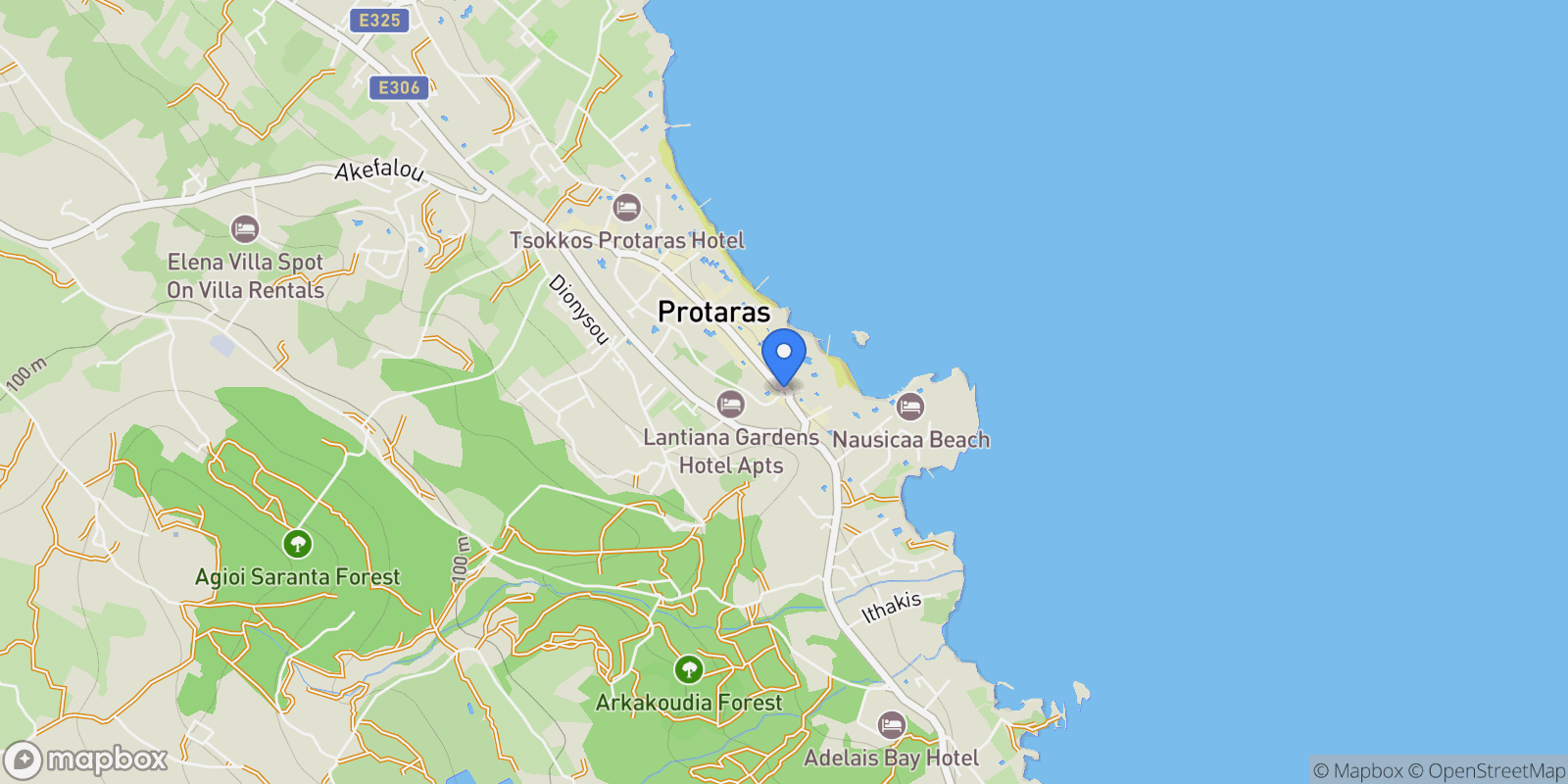 Map showing Protaras, Paralimni, Cyprus, Paralimni, Famagusta, Cyprus.