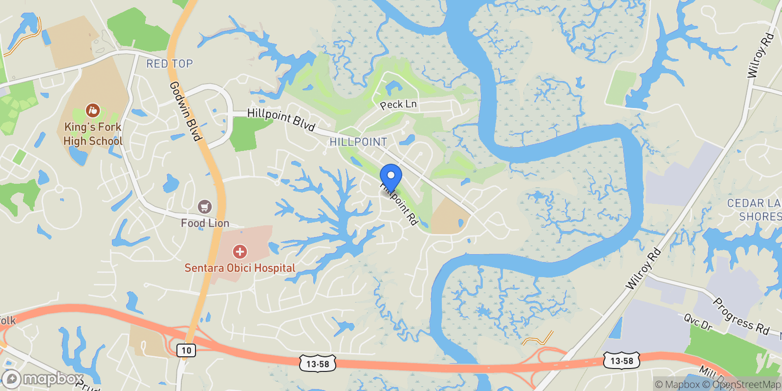 Map showing 1015 Hillpoint Road, Suffolk, Virginia, United States.