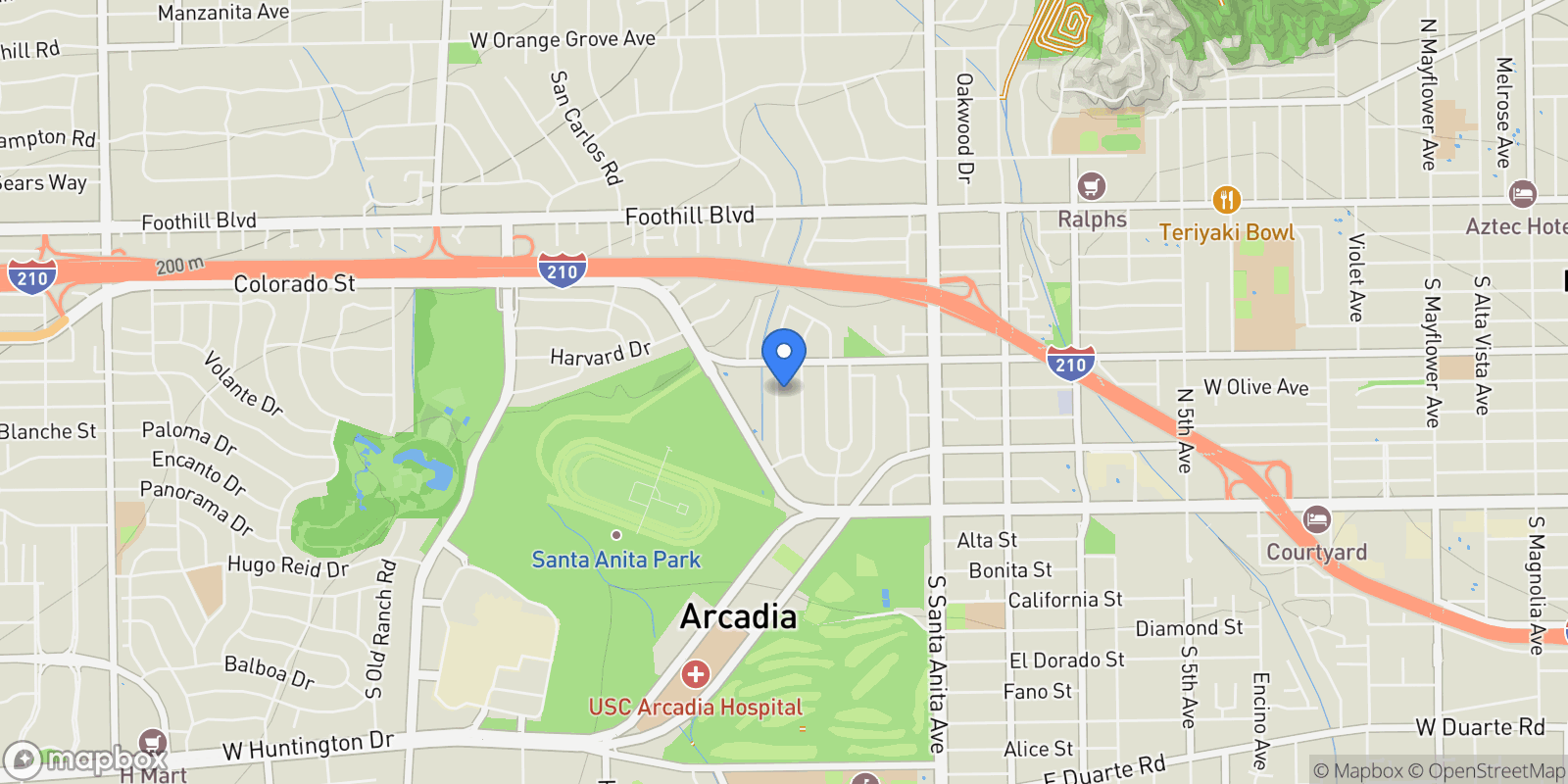 Map showing 400 Santa Rosa Road, Arcadia, California, United States.