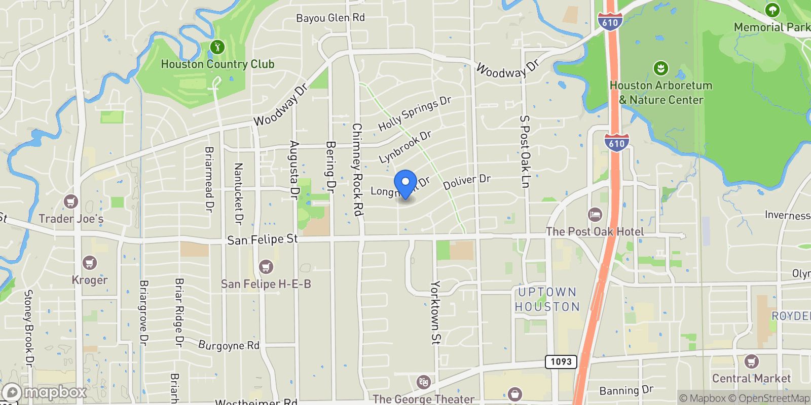 Map showing 5570 Doliver Drive, Houston, Texas, United States.