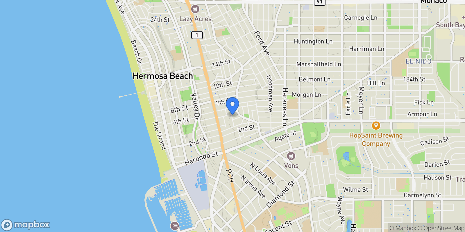 Map showing 1002 5th Street , Hermosa Beach, CA 90254, Hermosa Beach, California, United States.