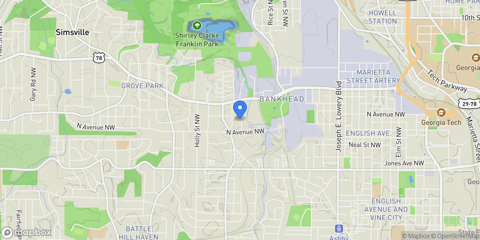 Map showing 522 Pierce Avenue NW, Atlanta, GA 30318, Atlanta, Georgia, United States.