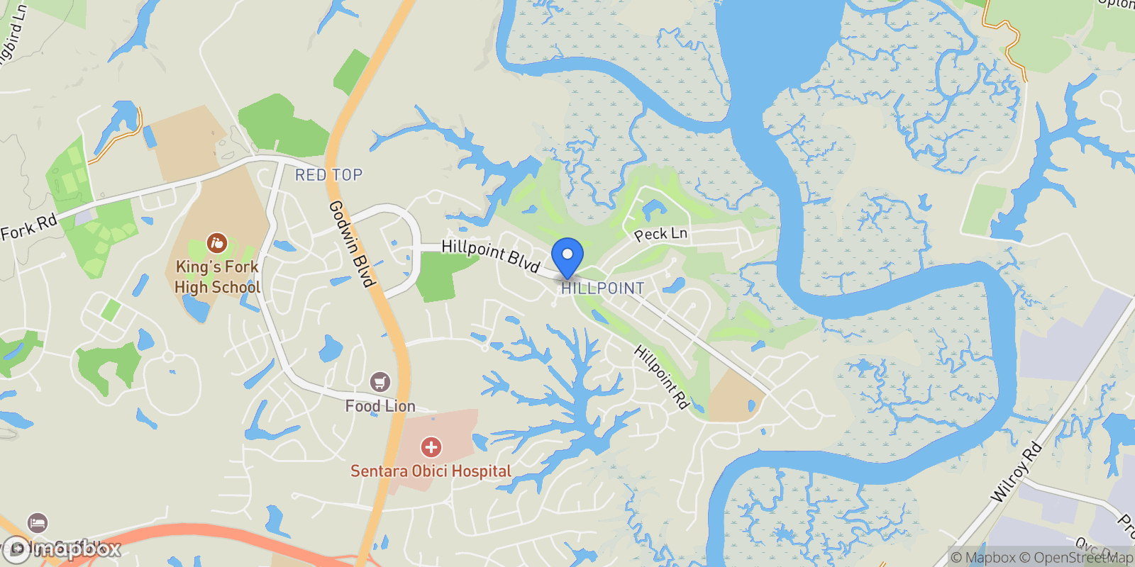 Map showing 2 Apron Drive, Suffolk, Virginia, United States.