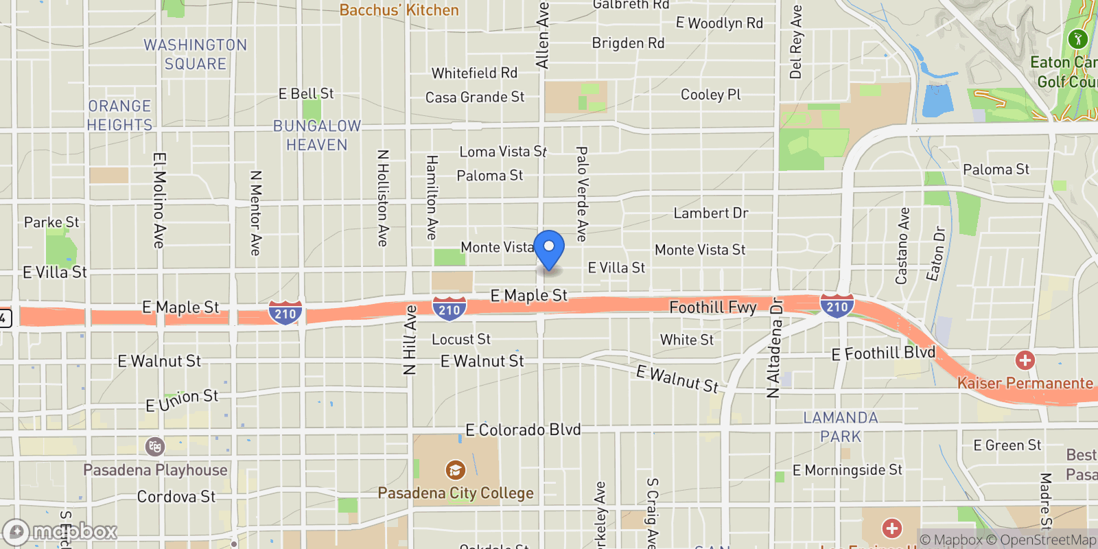 Map showing 1830 E Villa Street, Altadena, California, United States.
