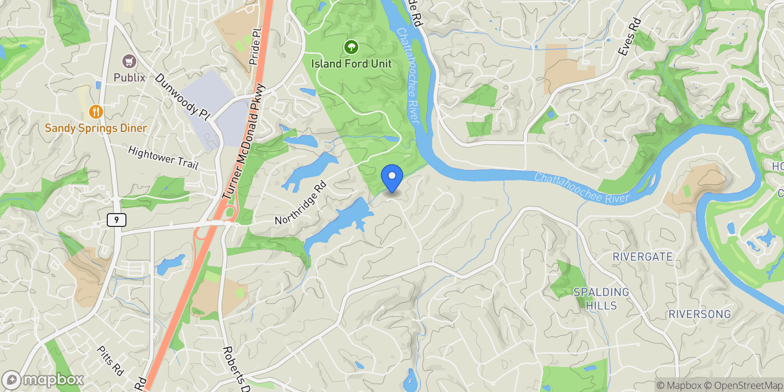 Map showing 1655 Misty Oaks Drive, Atlanta, Georgia, United States.