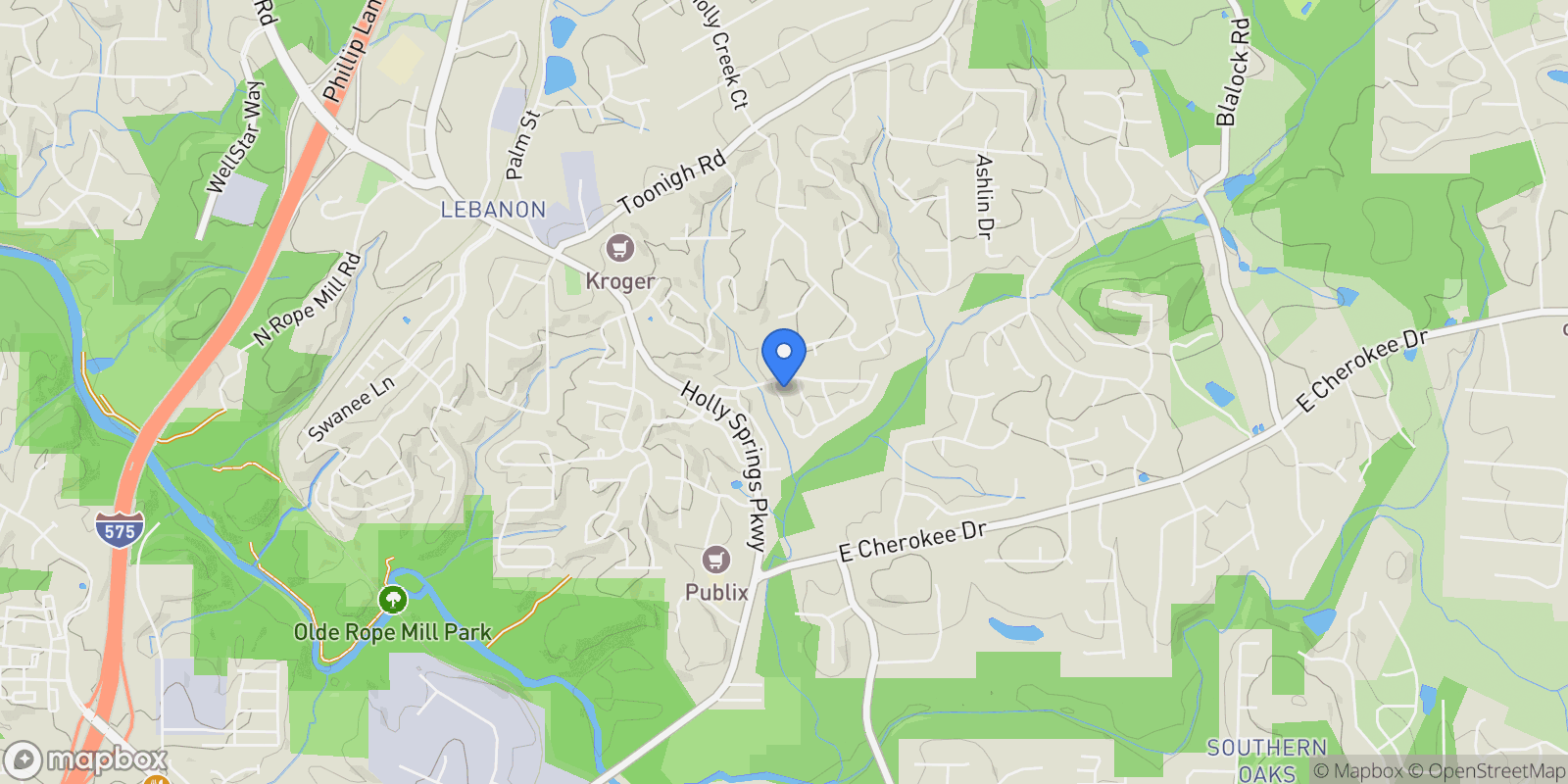 Map showing 505 Lost Creek Drive, Woodstock, GA 30188, Woodstock, Georgia, United States.