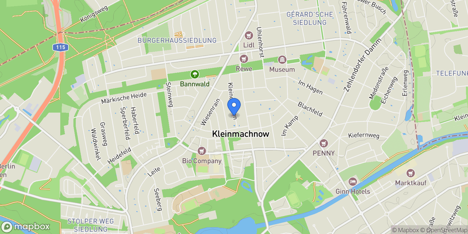 Map showing Kleinmachnow, Brandenburg, Germany.