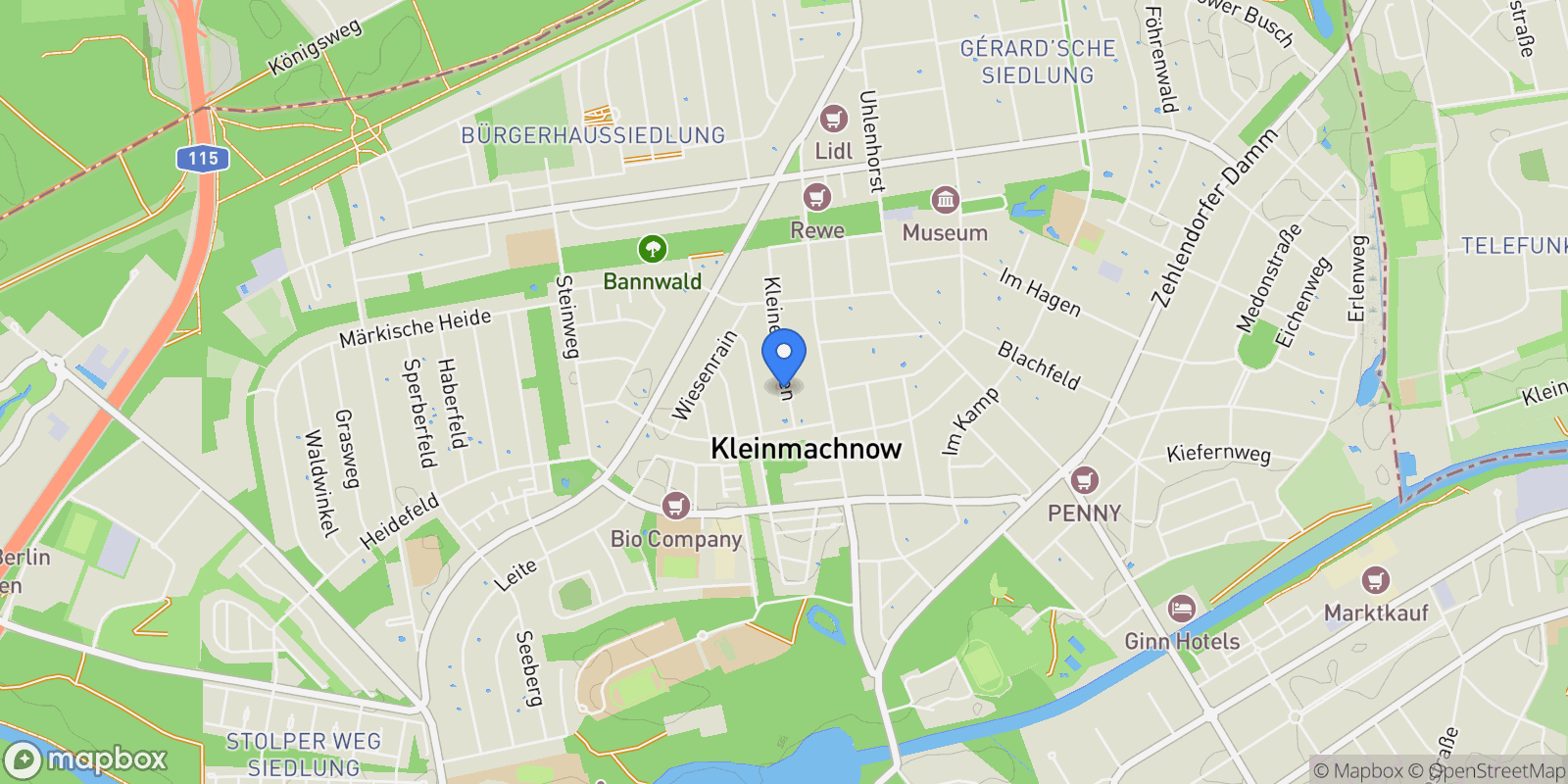 Map showing Kleinmachnow, Brandenburg, Germany.