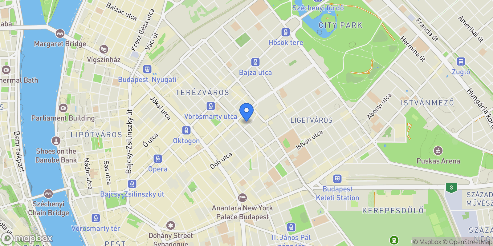 Map showing Budapest, Rózsa u. 38a, 1077 Hungary, Budapest, Budapest, Hungary.