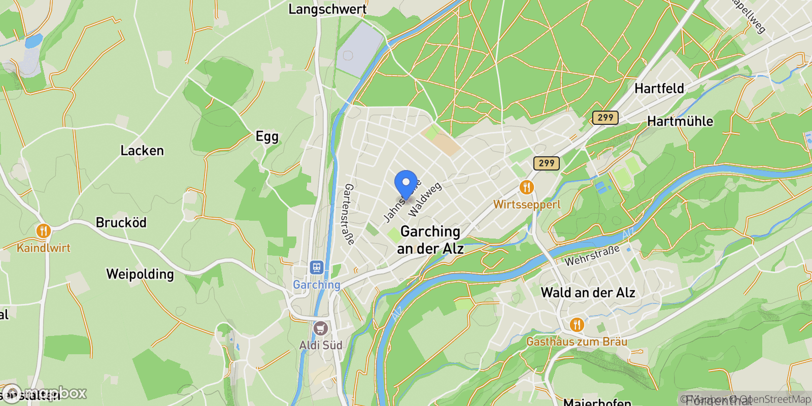 Map showing Garching an der Alz, Bavaria, Germany.