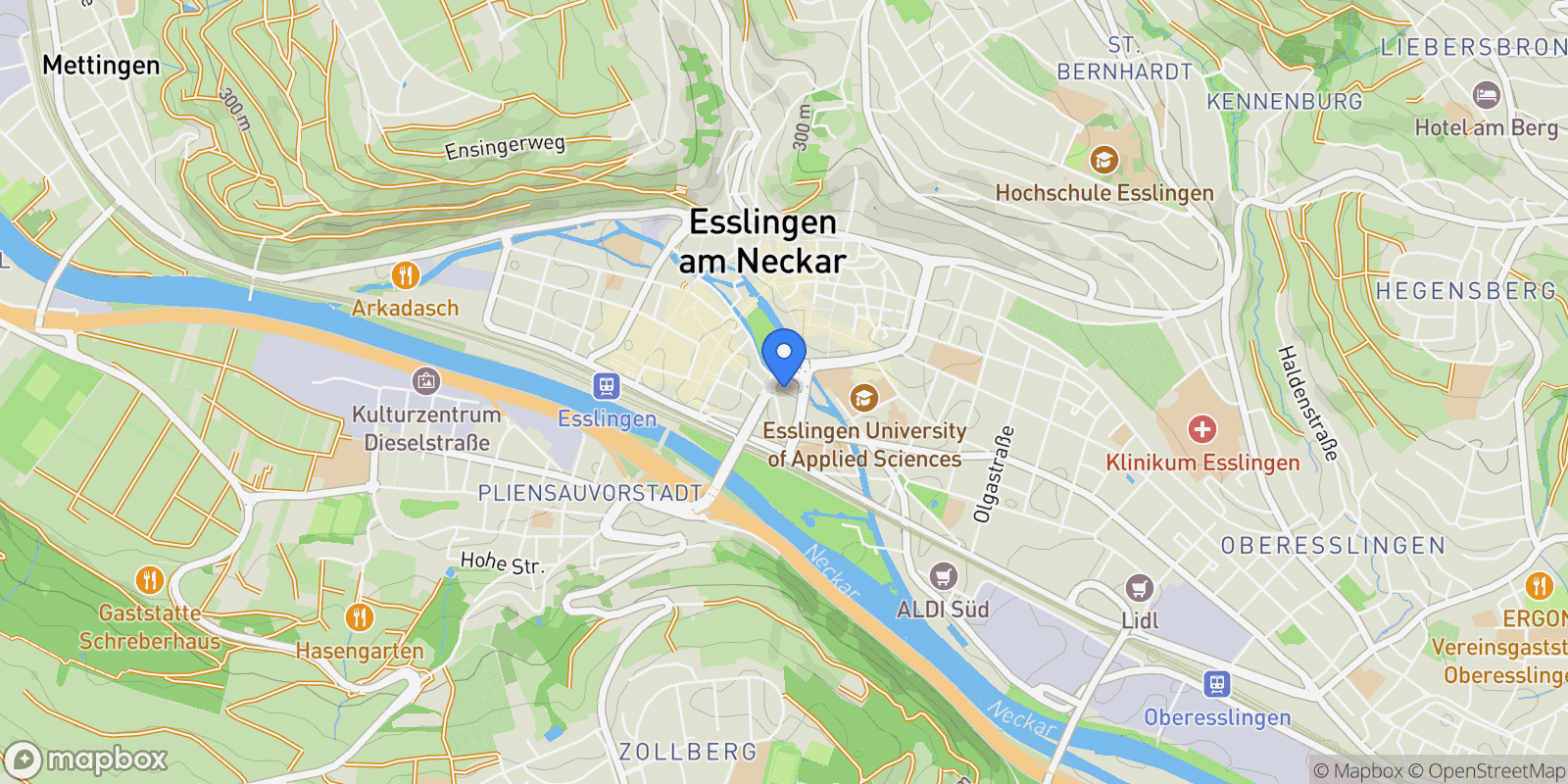 Map showing Esslingen, Baden-Württemberg, Germany.