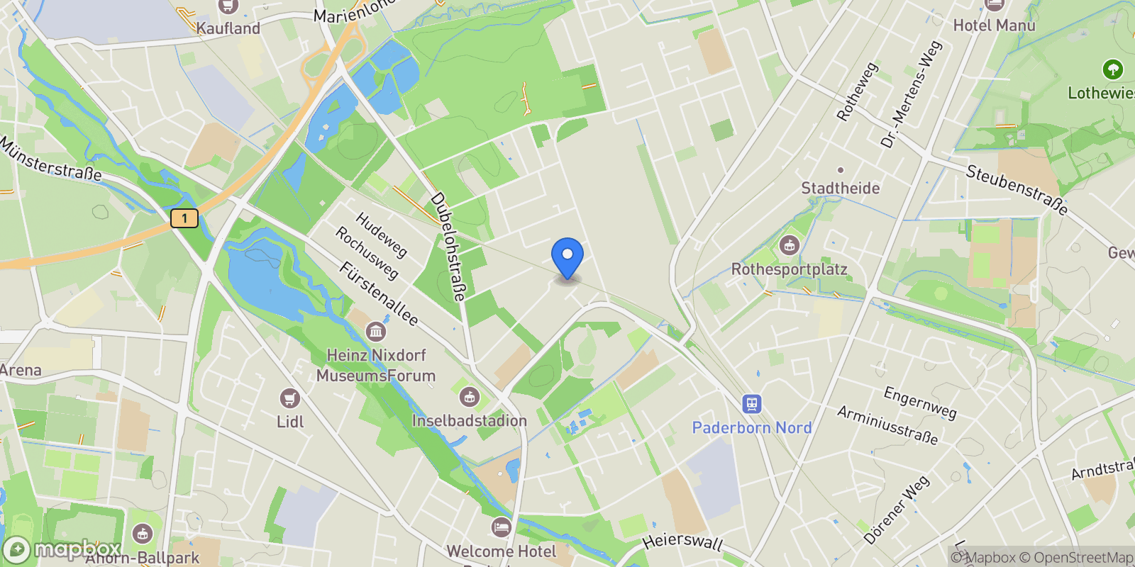 Map showing Paderborn, North Rhine-Westphalia, Germany.