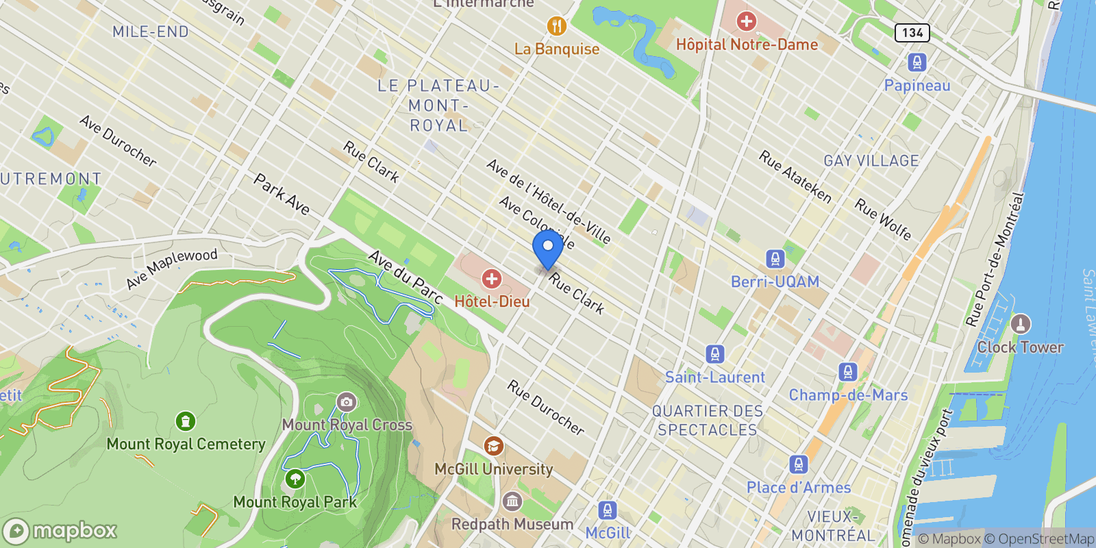 Map showing 3720 Rue Clark, Apt. 203, LePlateauMontRoyal, QC H2X2S3, Montréal, Quebec, Canada.