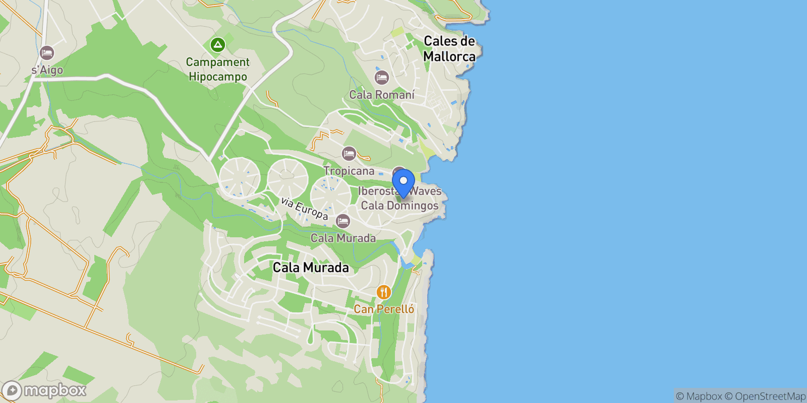 Map showing Cala Murada, Manacor, Balearic Islands.