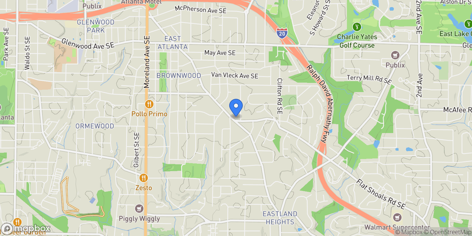 Map showing 1570 Flat Shoals Road SE No. 7, Atlanta, GA 30316, Atlanta, Georgia, United States.