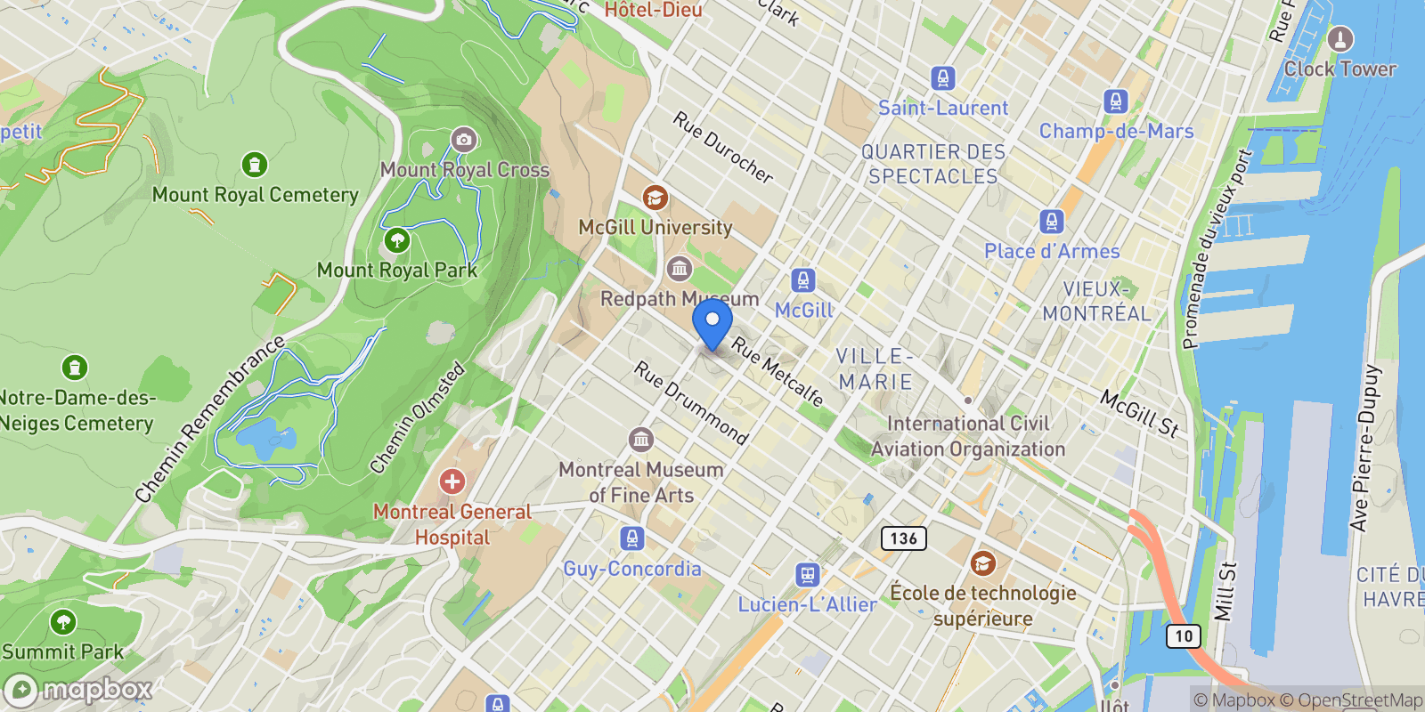 Map showing 2060 Rue Peel, Apt. 1912, Montreal, QC H3A0J1, Montreal, Quebec, Canada.