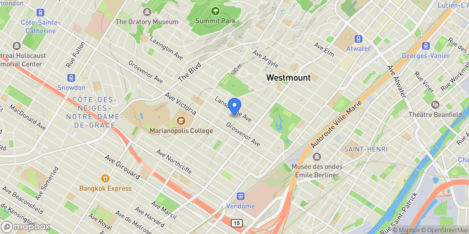 Map showing 501 Av. Roslyn, Westmount, QC H3Y2T6, Westmount, Quebec, Canada.