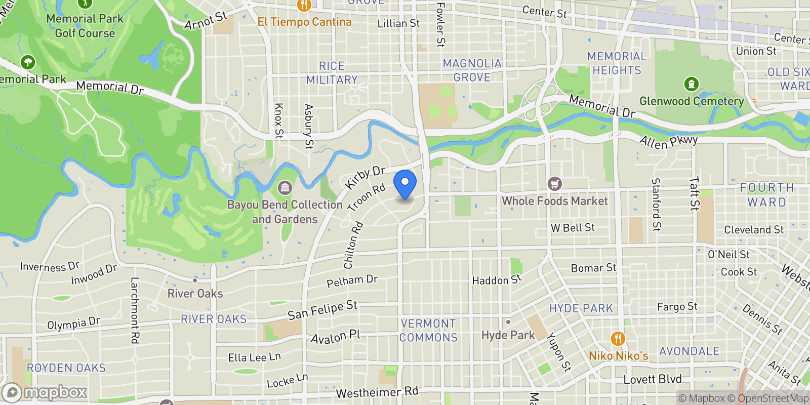 Map showing 2117 Chilton Road, Houston, Texas, United States.