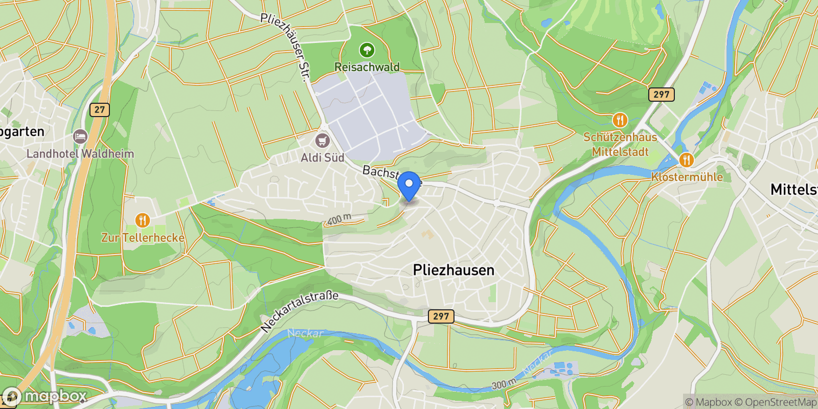 Map showing Pliezhausen, Baden-Württemberg, Germany.