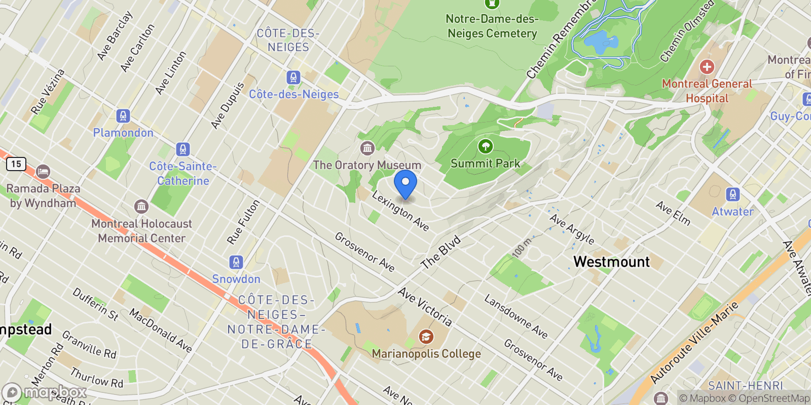 Map showing 32 Av. Shorncliffe, Westmount, QC H3Y1B2, Westmount, Quebec, Canada.