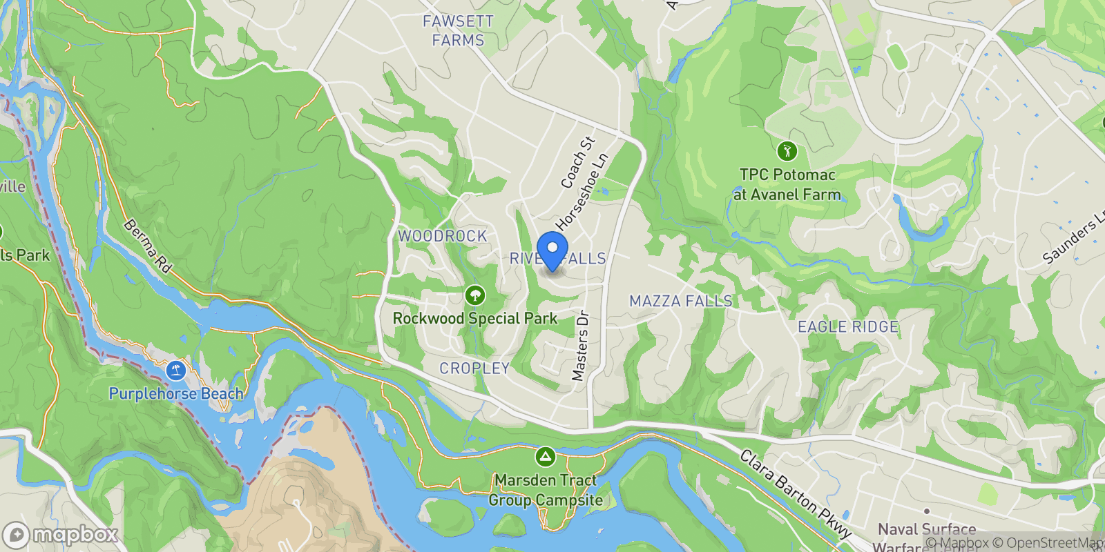Map showing 7605 HACKAMORE DR, POTOMAC, MD, 20854, USA, Rockville, Maryland, United States.